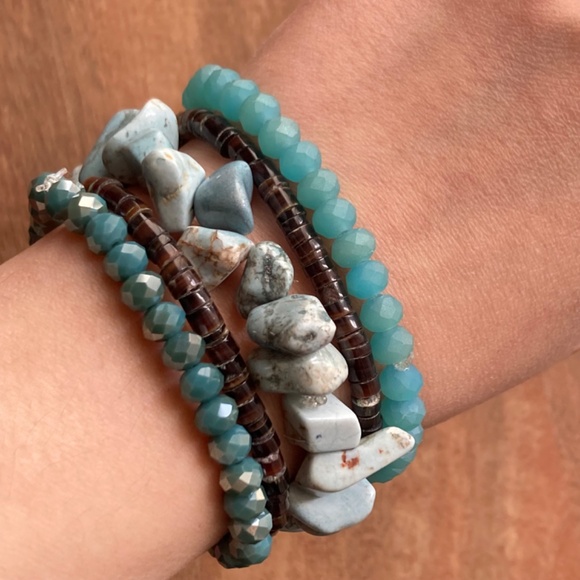Turquoise/Brown Stackable Stretch Bracelets - Picture 2 of 7